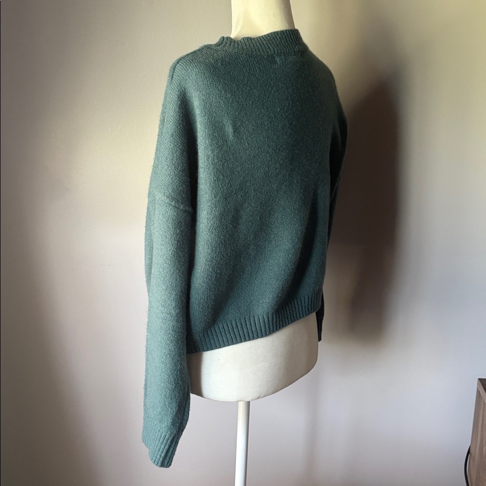 WITTY FOX Women’s Ditzy Floral Embroidered Green Cropped Button Sweater - Picture 3 of 6